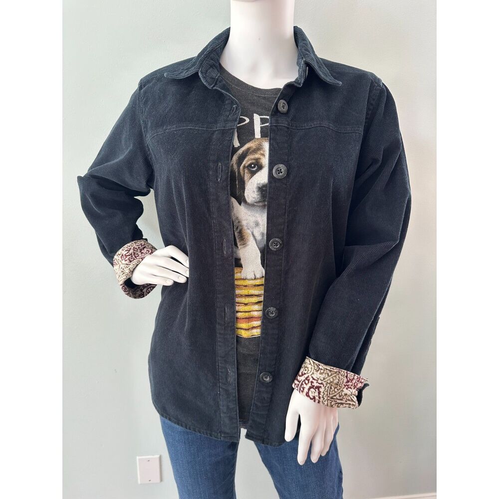 Columbia Dark Navy Blue Corduroy Womens Long Sleeve Button Down Shirt size Small